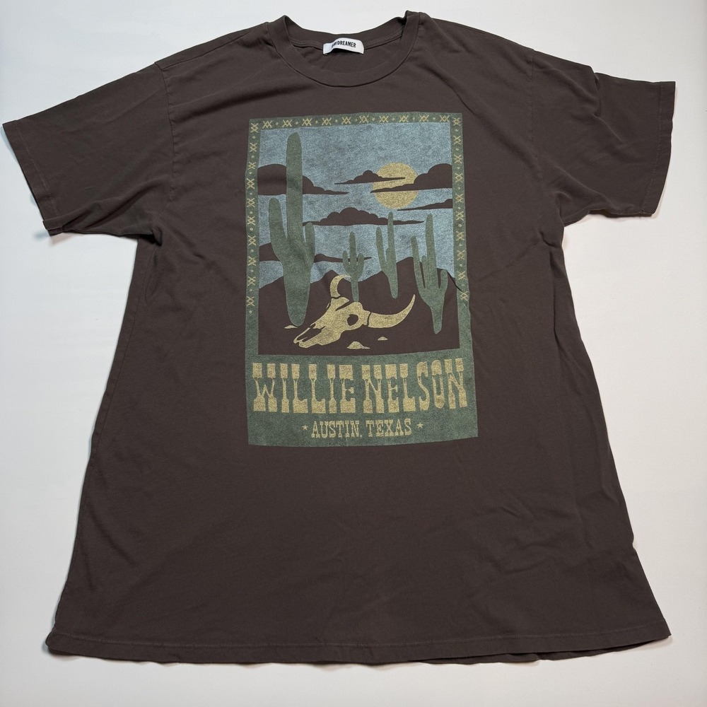Daydreamer Willie Nelson Shirt Womens Large Brown Austin Texas Western Tee
